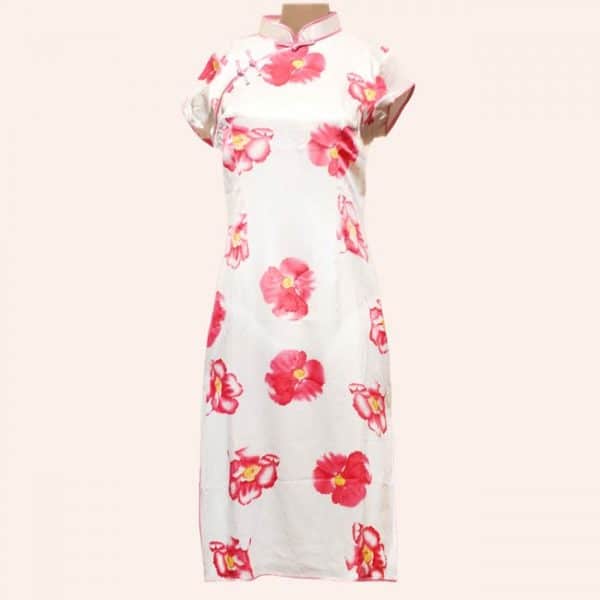 Белое ципао с орхидеями