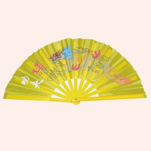 Китайский веер для танца жёлтый с драконом