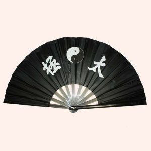 Китайский веер для танца Инь Янь черный