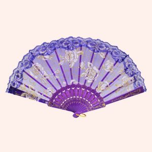 Веер с розами сиреневый Веер с розами сиреневый