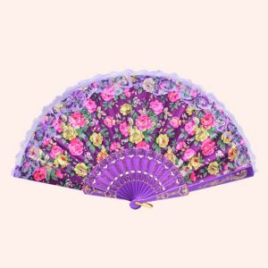 Веер с цветами сиреневый Веер с цветами сиреневый