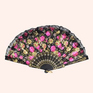 Веер с цветами черный Веер с цветами черный