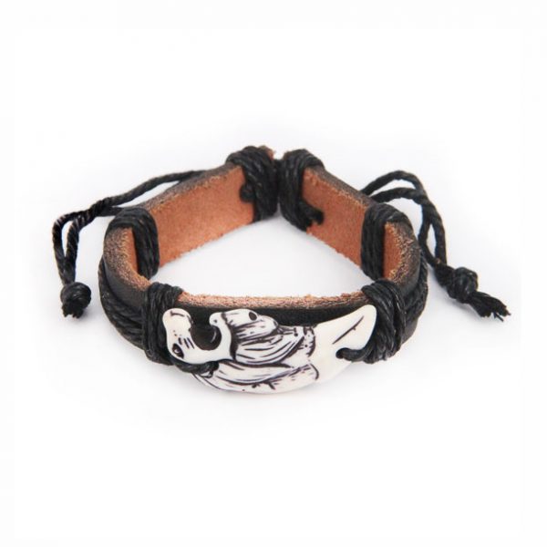 Кожаный браслет Белый лев