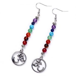 Серьги с натуральными камнями Семь чакр и Ом