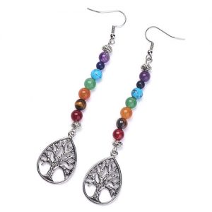Серьги с натуральными камнями Семь чакр и Дерево Жизни Серьги с натуральными камнями Семь чакр и Дерево Жизни