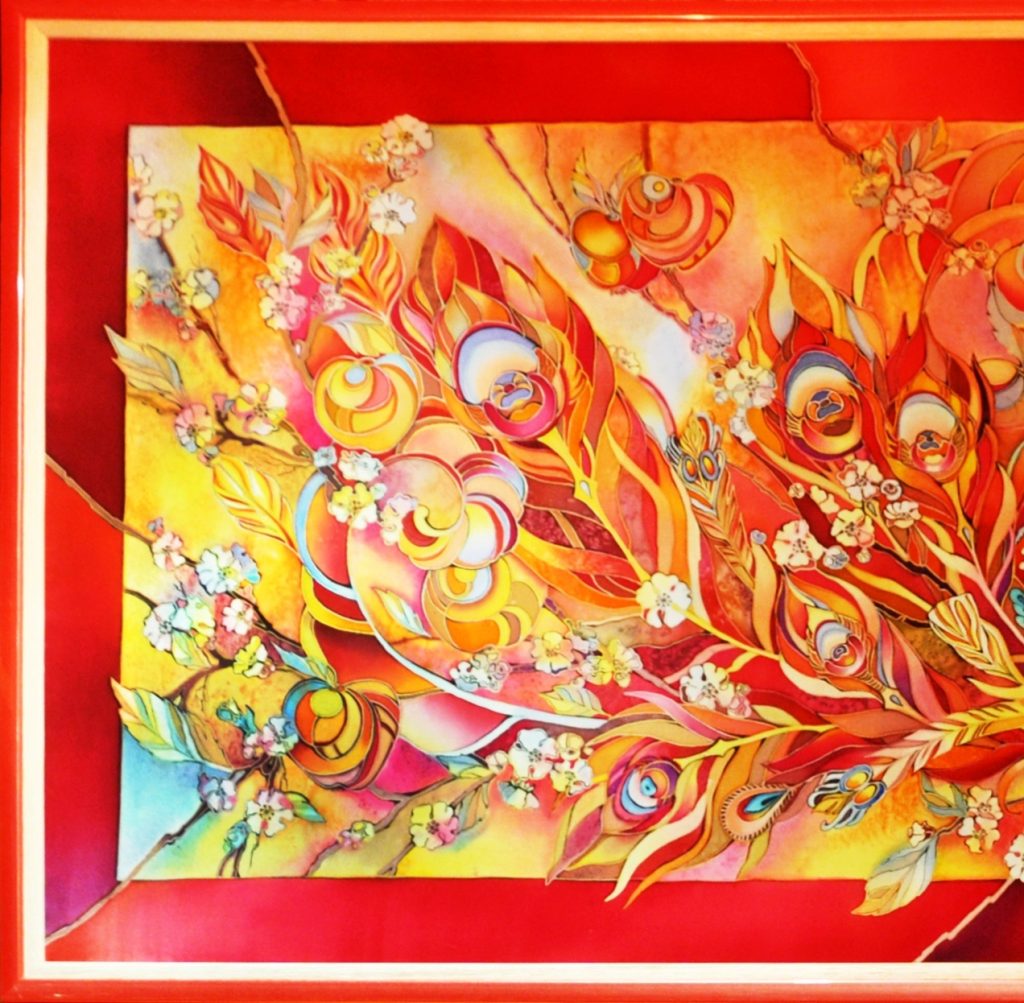 Батик панно Райские птицы - подробно левая сторона