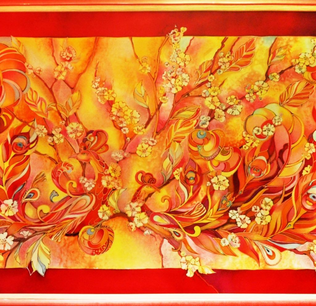 Батик панно Райские птицы - подробно середина