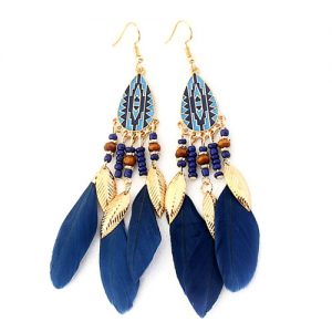 Серьги восточные с синими перьями