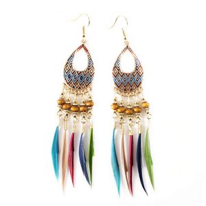 Серьги восточные с цветными перьями