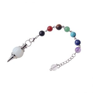 Большой маятник для биолокации Семь Чакр с Лунным камнем Большой маятник для биолокации Семь Чакр с Лунным камнем