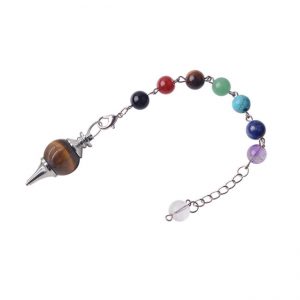 Большой маятник для биолокации Семь Чакр Тигровый глаз Большой маятник для биолокации Семь Чакр Тигровый глаз