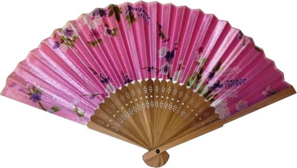 Веер из бамбука и шелка розовый