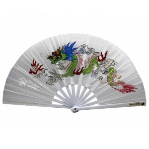 Китайский веер для танца белый с драконом