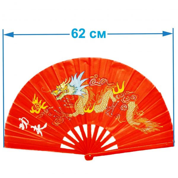 Китайский веер для танца красный с драконом 2