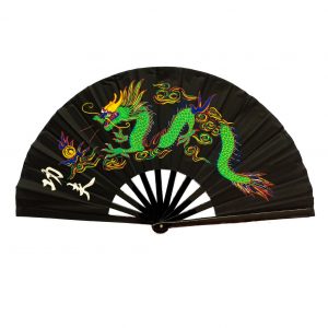 Китайский веер для танца чёрный с драконом