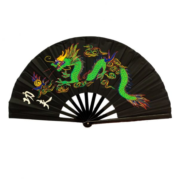 Китайский веер для танца чёрный с драконом
