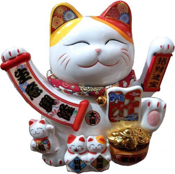 Кот манеки неко фарфоровый 25 см